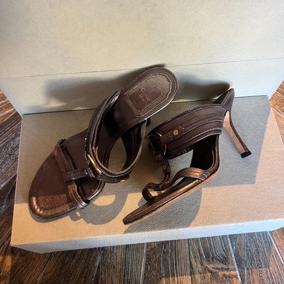 Vintage Christian Dior Y2K Metallic Mule-Sandal Heels With CD Logo - Picture 7 of 8